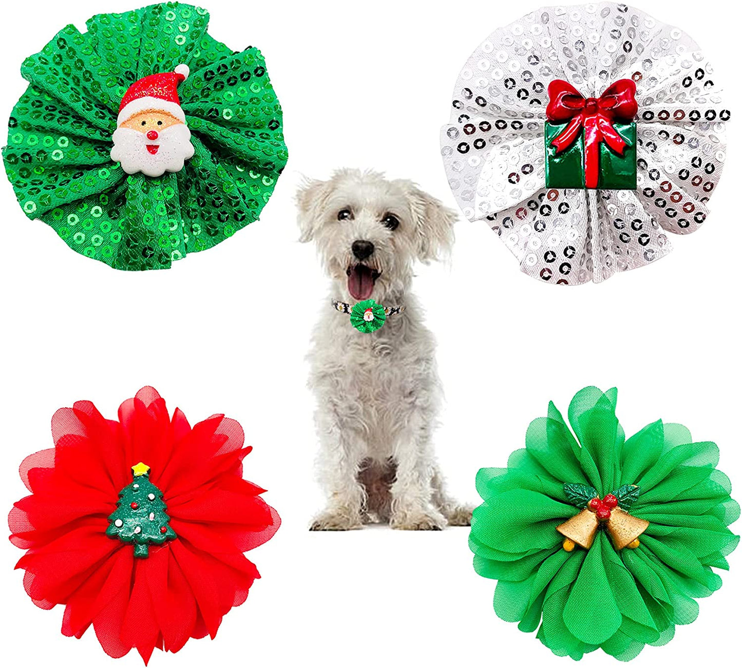 PET SHOW 4Pcs Halloween Small Dogs Collar Flowers and Bowties Charms for Cats Rabbits Slides on Puppies Medium Dog Collars Attachment Flower Bows Accessories Grooming Costumes Animals & Pet Supplies > Pet Supplies > Dog Supplies > Dog Apparel Bysitshow Christmas  