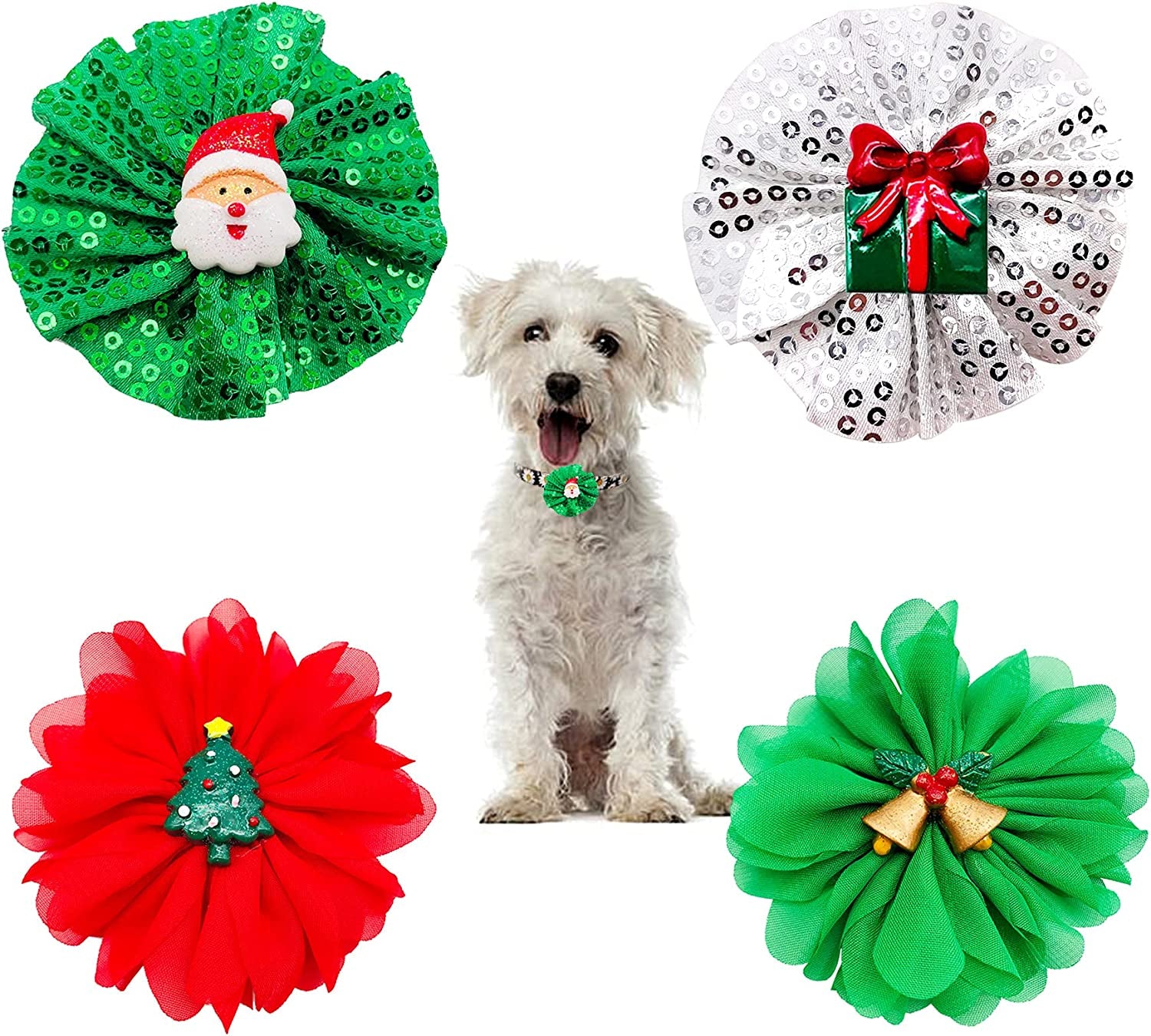 PET SHOW 4Pcs Halloween Small Dogs Collar Flowers and Bowties Charms for Cats Rabbits Slides on Puppies Medium Dog Collars Attachment Flower Bows Accessories Grooming Costumes Animals & Pet Supplies > Pet Supplies > Dog Supplies > Dog Apparel Bysitshow Christmas  