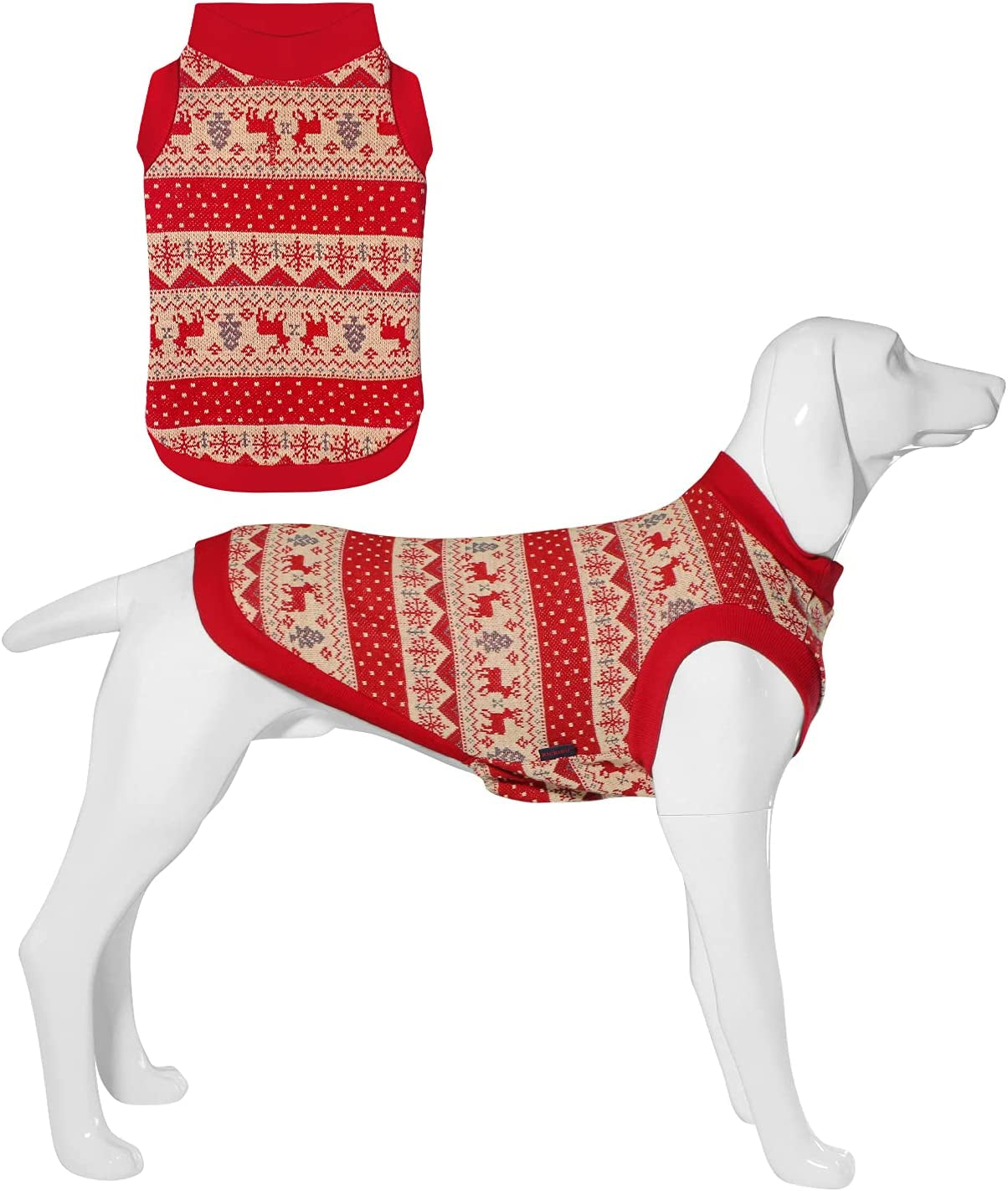 Kickred Dog Sweater Classic Snowflake Pet Knitwear Pullover Vest with Leash Hole, Cold Weather Outfit Winter Clothes for Large Medium Small Dogs Boy Girl Animals & Pet Supplies > Pet Supplies > Dog Supplies > Dog Apparel Kickred Red Reindeer Medium 