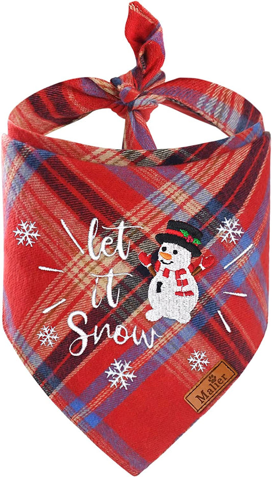 Malier Dog Christmas Bandana Reversible Embroidered Dog Bandana Classic Buffalo Plaid Pet Dog Scarf Multiple Sizes Dog Pet Triangle Bibs Kerchief for Small Medium Large and Extra Large Dogs Cats Pets Animals & Pet Supplies > Pet Supplies > Dog Supplies > Dog Apparel Malier Let it Snow Small 