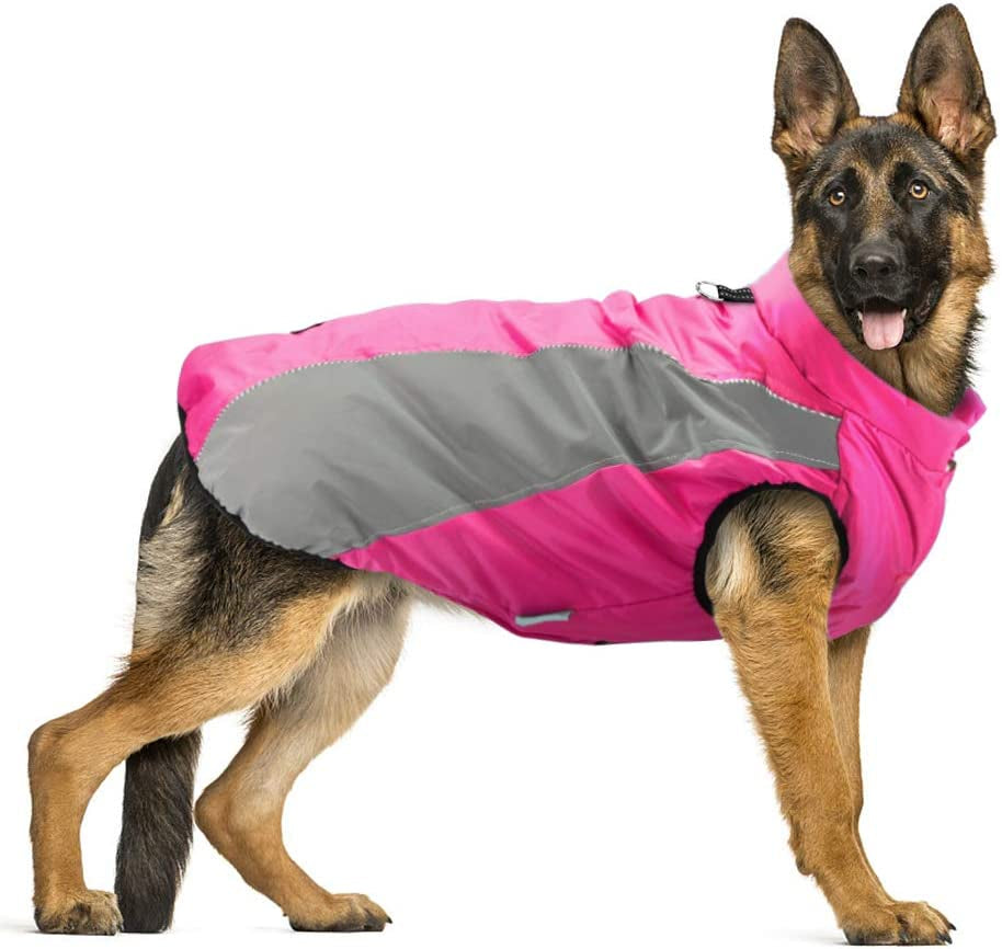 Didog Waterproof Dog Winter Coats Clothes,Reflective Dog Cold Weather Vest Jackets with Soft Warm Fleece,Windproof Dog Apparel for Medium Large Dogs,Blue Animals & Pet Supplies > Pet Supplies > Dog Supplies > Dog Apparel Didog Hot Pink Chest: 27", Back Length: 22" 