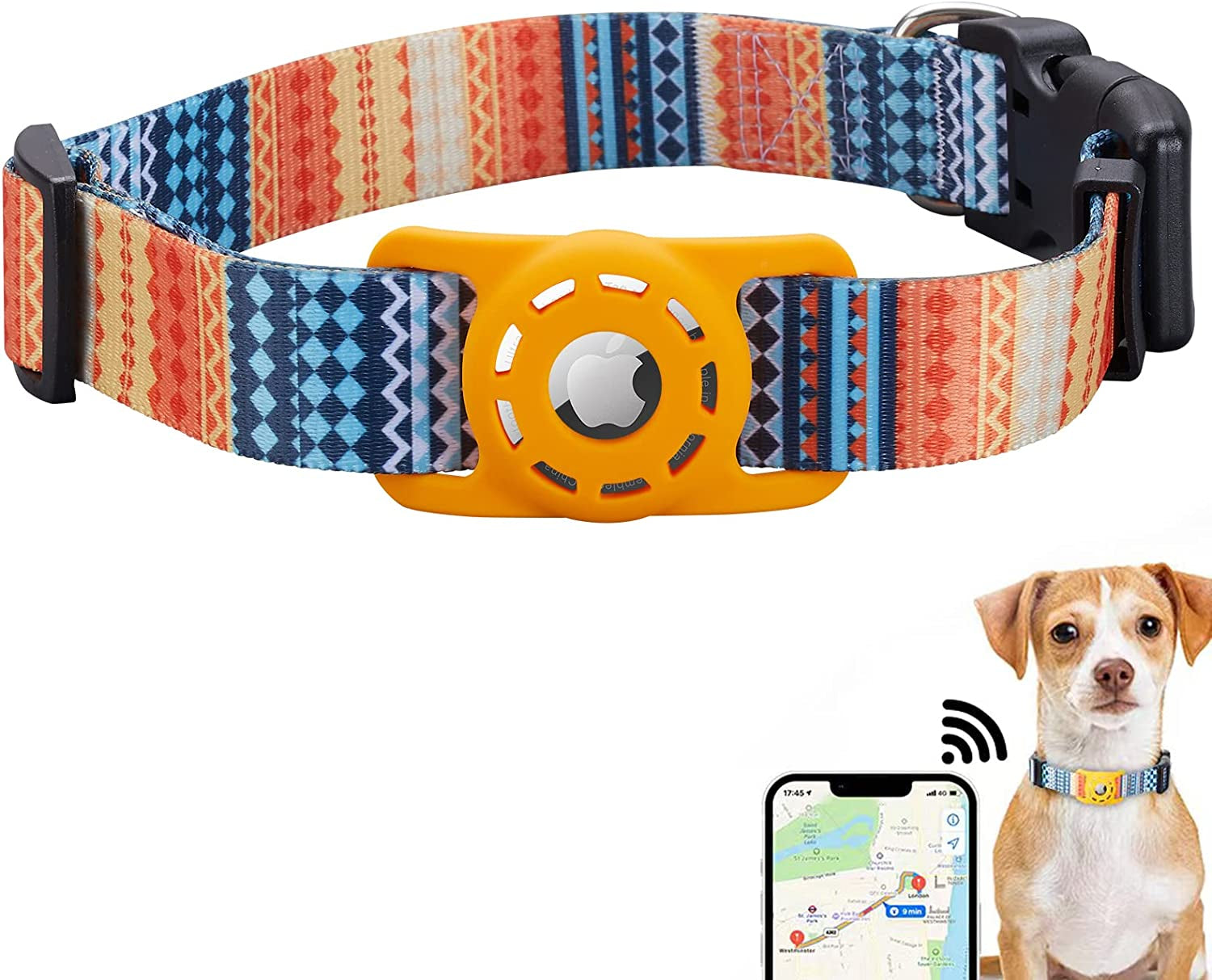 Konity Airtag Dog Collar, Compatible with Apple Airtag 2021, Polyester Pet Cat Puppy Collar with Silicone Airtag Holder for Small, Medium, Large, & Extra Large Dogs, Pink Rose, S: 9.8''-15.7'' Neck Electronics > GPS Accessories > GPS Cases Konity Bohemia Orange S: 9.8"-15.7" neck 