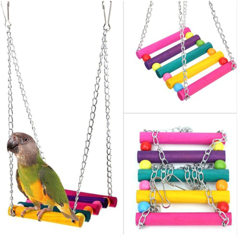 HOTYA 10Pcs Wooden Parrot Ladders Hammock Bird Cage Swing Perch Stand Hanging Chew Ball Bell Puzzle Toys Animals & Pet Supplies > Pet Supplies > Bird Supplies > Bird Ladders & Perches HOTYA   