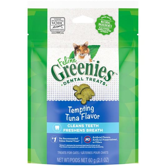 FELINE GREENIES Adult Natural Dental Care Cat Treats, Tempting Tuna Flavor, 2.1 Oz. Pouch Animals & Pet Supplies > Pet Supplies > Cat Supplies > Cat Treats Mars Petcare   