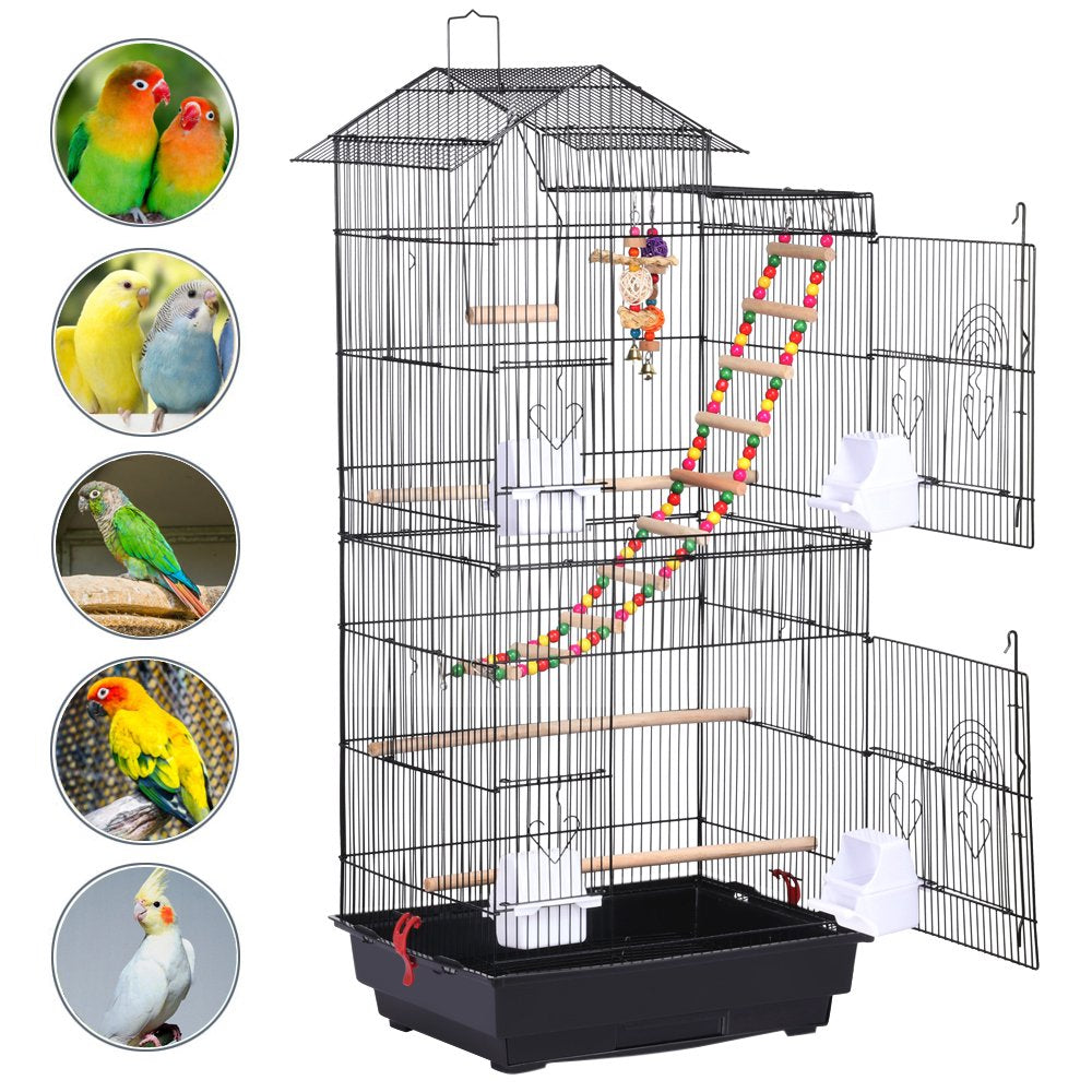 Smilemart 39" Metal Bird Cage with Perches and Toys, Black Animals & Pet Supplies > Pet Supplies > Bird Supplies > Bird Cages & Stands SmileMart   