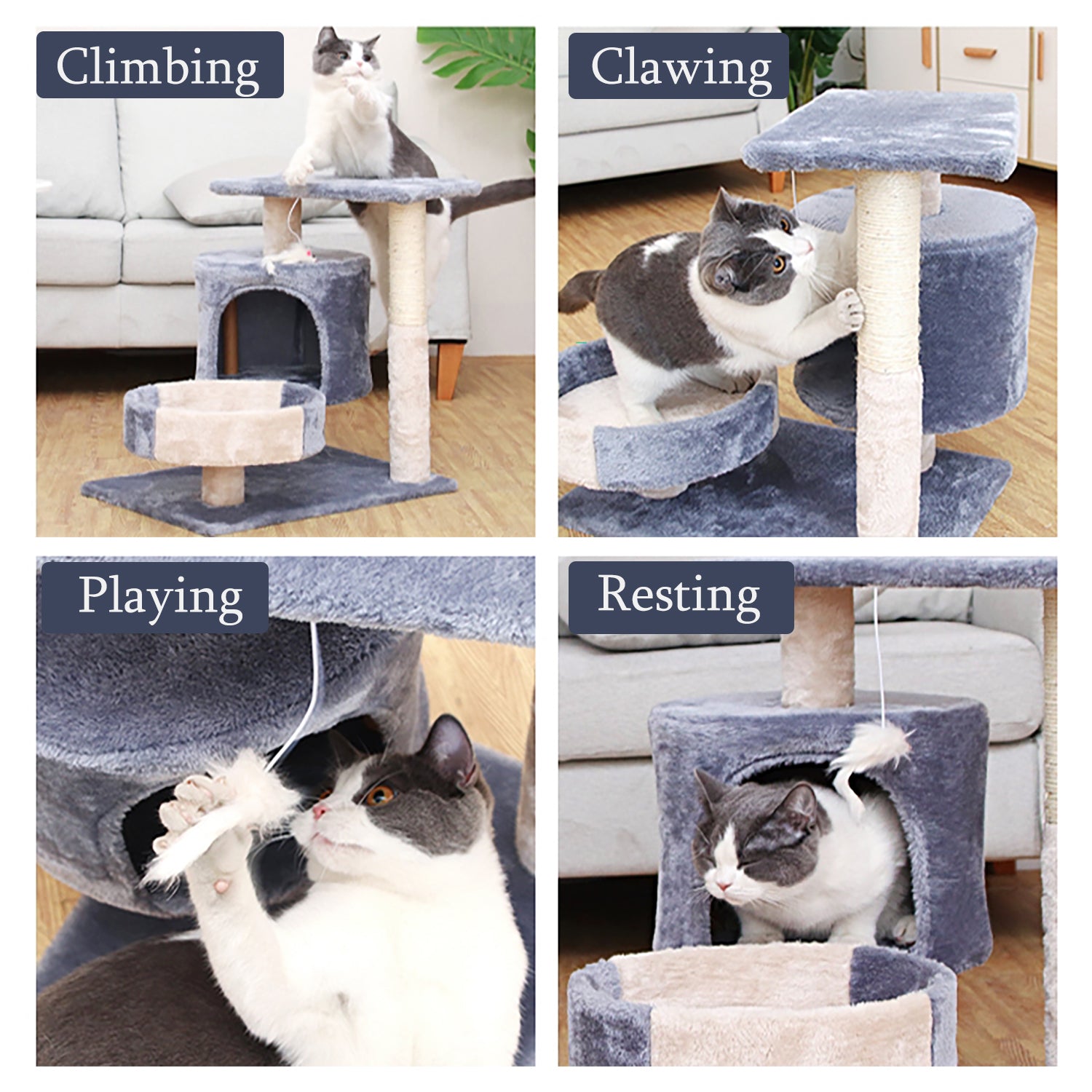 Walchoice Cat Tree Cat Tower for Indoor Cats, Cat Furniture with Scratching Post, Condo for Kittens, Medium Cats - Gray Animals & Pet Supplies > Pet Supplies > Cat Supplies > Cat Furniture Walchoice   