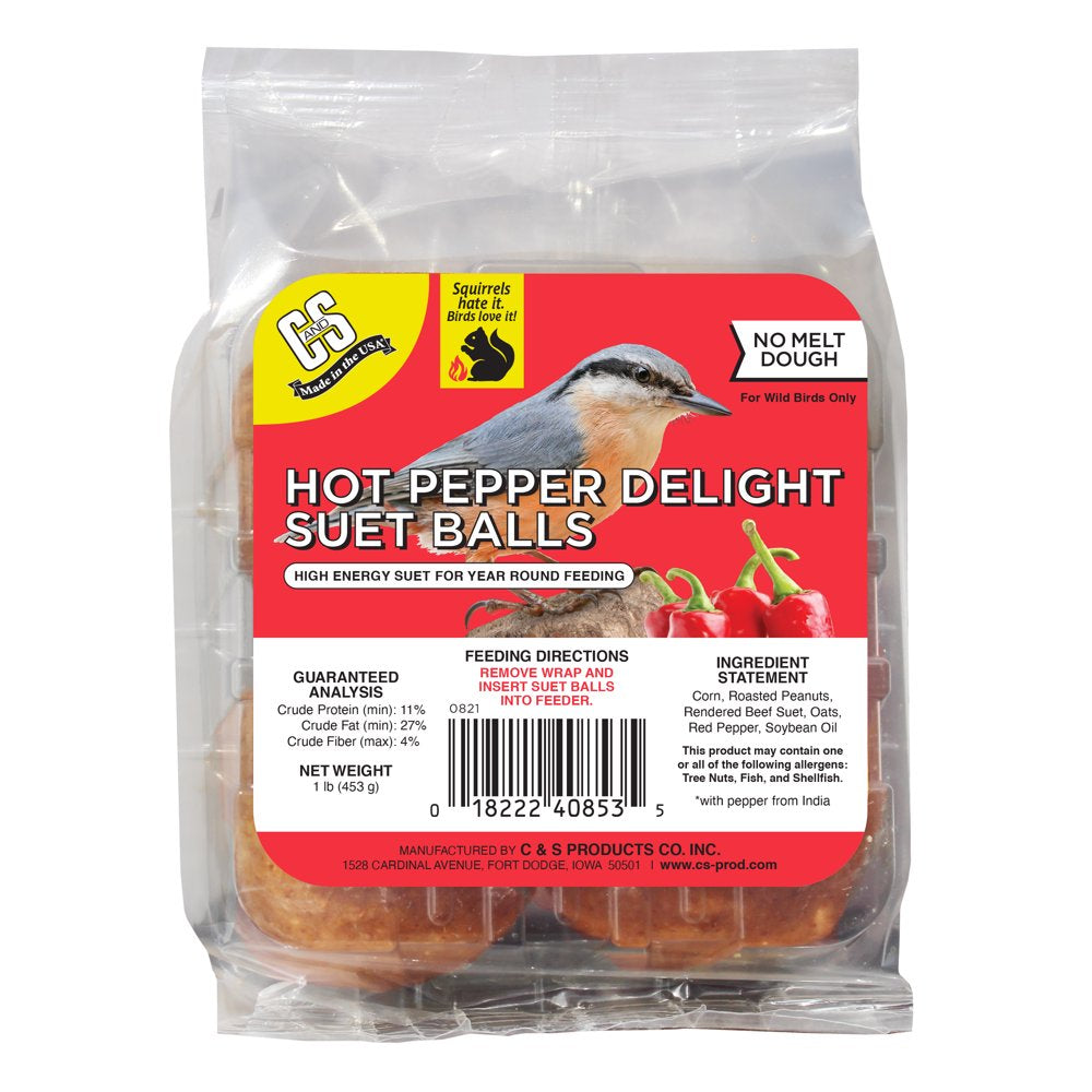 C&S Hot Pepper Delight Suet Balls, No Melt, 1 Lb, Bird Food Animals & Pet Supplies > Pet Supplies > Bird Supplies > Bird Food Central Garden and Pet   