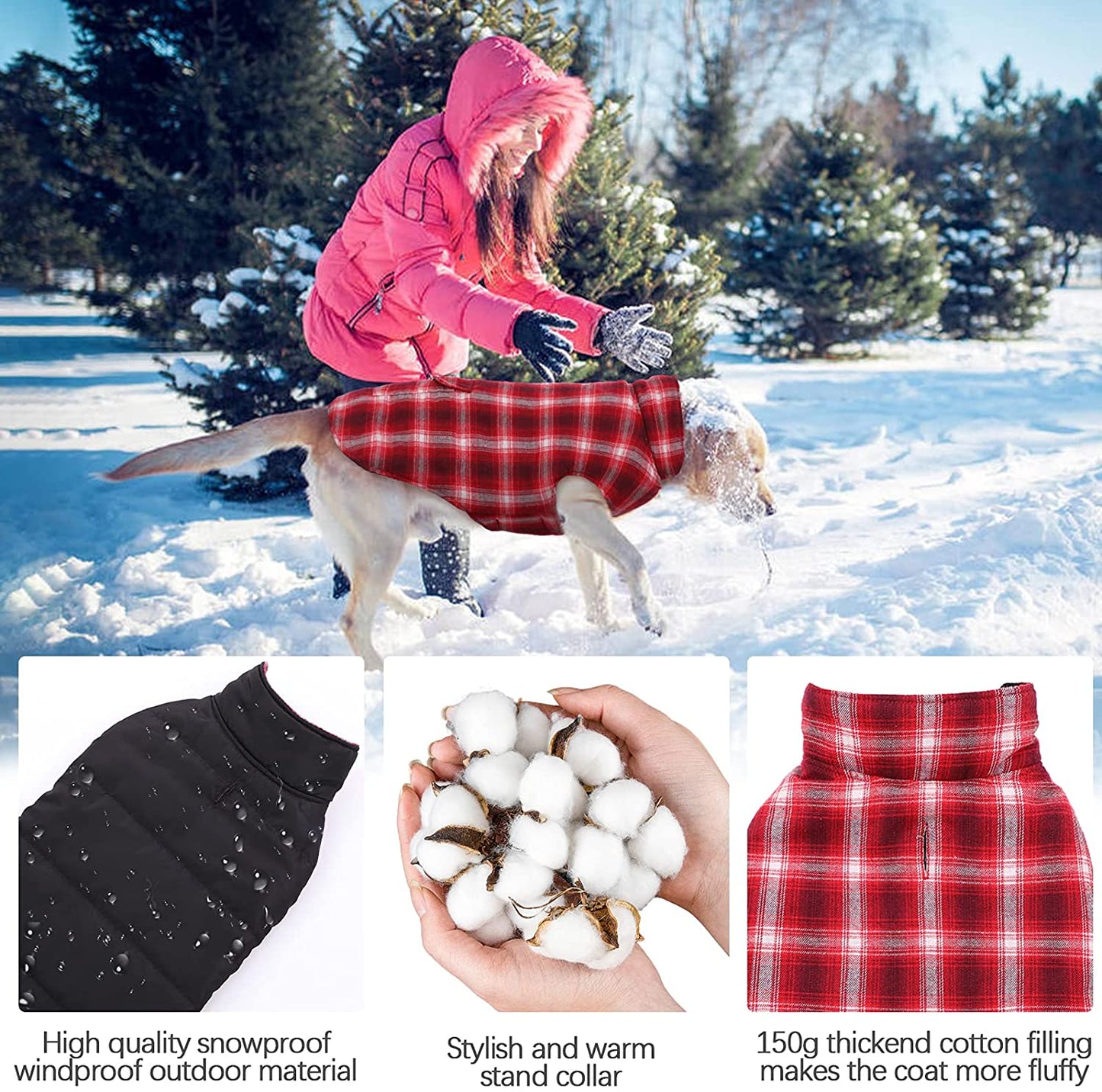 Kuoser Dog Winter Coat, Cozy Reversible British Style Plaid Dog Vest Winter Coat, Waterproof Windproof Warm Dog Apparel for Cold Weather Dog Jacket for Small Medium Large Dogs with Furry Collar L Animals & Pet Supplies > Pet Supplies > Dog Supplies > Dog Apparel Kuoser   