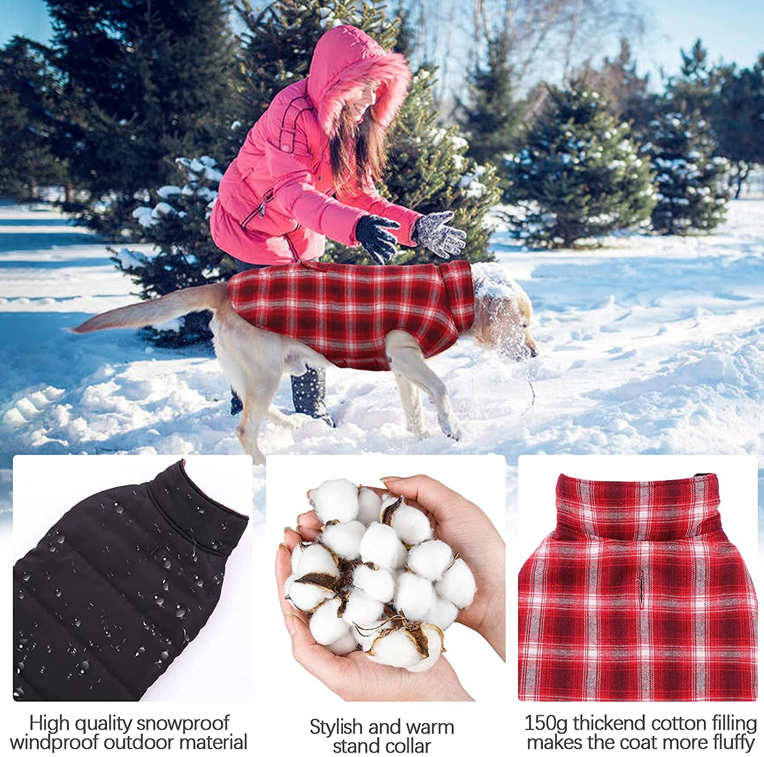 Kuoser Dog Winter Coat, Cozy Reversible British Style Plaid Dog Vest Winter Coat, Waterproof Windproof Warm Dog Apparel for Cold Weather Dog Jacket for Small Medium Large Dogs with Furry Collar L Animals & Pet Supplies > Pet Supplies > Dog Supplies > Dog Apparel Kuoser   