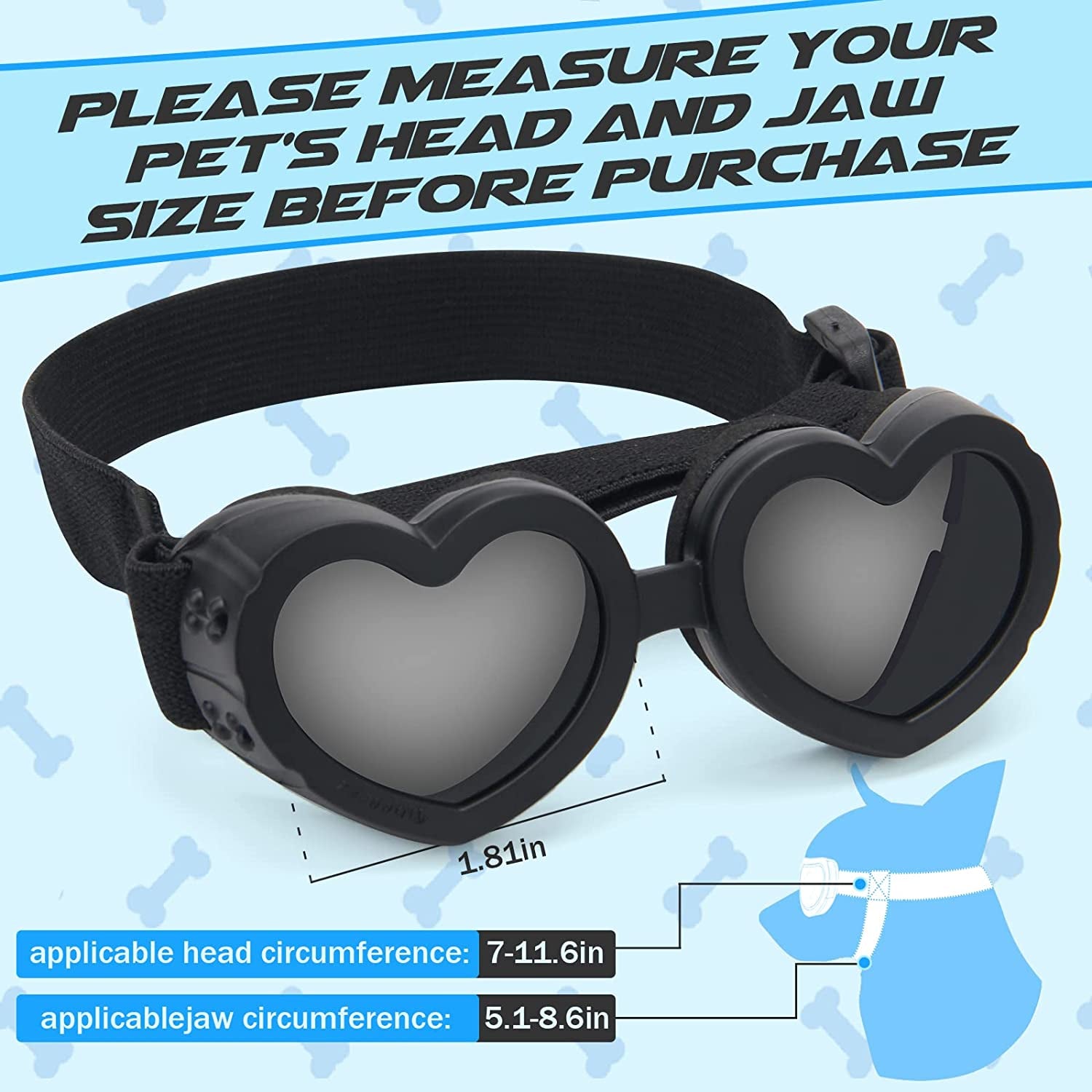 Small Dog Goggles UV Protection Goggles Coldairsoap Small Breed Dog Sunglasses Heart Shape Dog Sunglasses with Adjustable Strap, Pet Sunglasses Windproof Anti-Fog Dustproof Glasses (Black) Animals & Pet Supplies > Pet Supplies > Dog Supplies > Dog Apparel Coldairsoap   