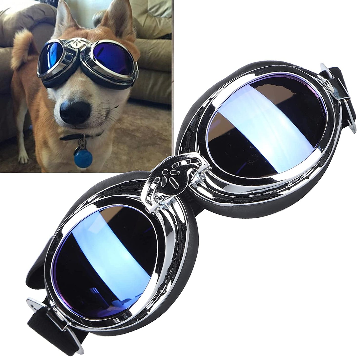 Dog Sunglasses Pet Waterproof Sunglasses Dog Summer anti UV Glasses with Foldable Straps(Silver) Animals & Pet Supplies > Pet Supplies > Dog Supplies > Dog Apparel Pssopp   