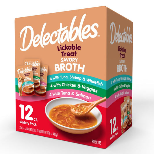 Hartz Delectables Savory Broths Lickable Wet Cat Treats Variety Pack, 12 Count Animals & Pet Supplies > Pet Supplies > Cat Supplies > Cat Treats Hartz   