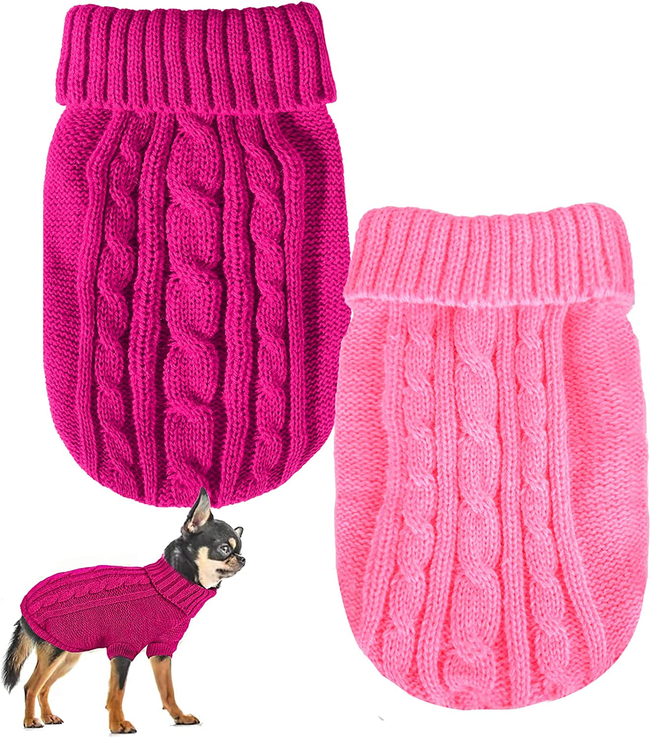 2 Pack Christams Dog Sweaters for Small Dogs, Warm Dog Winter Clothes for Small Dogs Girl, Pink Cute Pet Puppy Clothes, Chihuahua Sweater Teacup Dog Clothes (Small), Pink+Green Animals & Pet Supplies > Pet Supplies > Dog Supplies > Dog Apparel Generic Rose+Pink Small 