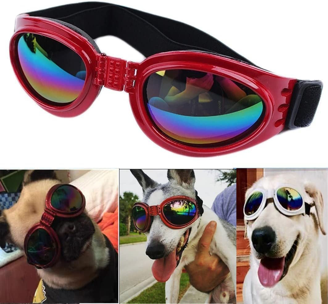 Dog Sunglasses, Adjustable Folding Eye Wear UV Protection Windproof Polarized Sunglasses with Storage Bag for Dogs (Blue) Animals & Pet Supplies > Pet Supplies > Dog Supplies > Dog Apparel CIAWASEI Red  