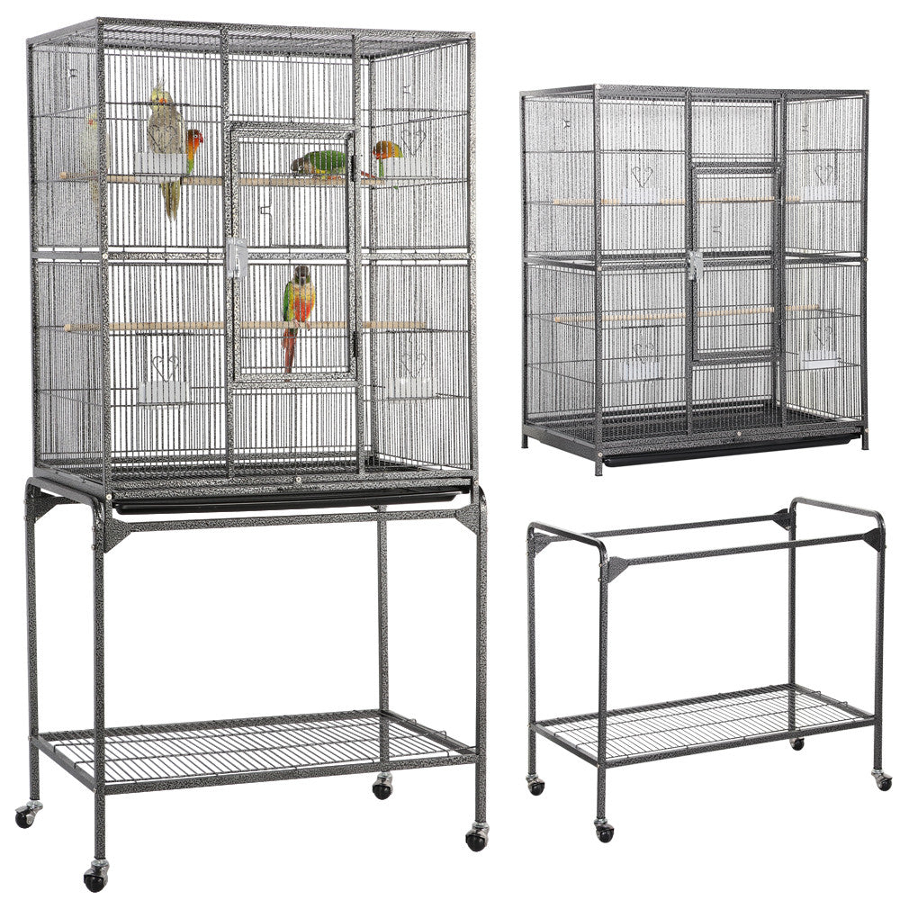 Smilemart 63"H Large Rolling Metal Parrot Bird Cage with Stand for Small Animal,Black Animals & Pet Supplies > Pet Supplies > Bird Supplies > Bird Cages & Stands SmileMart   