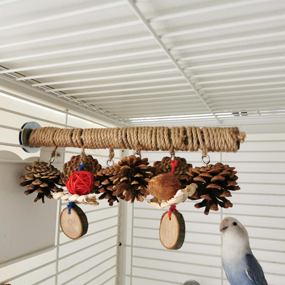 Famure Bird Perch - Bird Cage Perch Bird Stand - Natural Wood Bird Perches Parakeet Toys Bird Cage Accessories for Parrots Conures Budgies Finches,With Pine Cones Animals & Pet Supplies > Pet Supplies > Bird Supplies > Bird Cages & Stands FG01077   