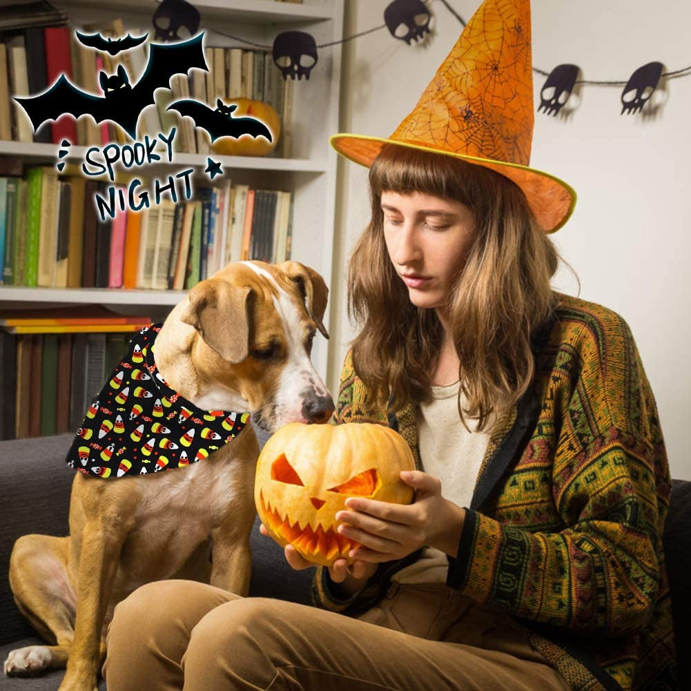 Halloween Dog Bandanas Triangle Dog Scarf Adjustable Washable Dog Bib Pumpkin Bat Spider Pet Scarf for Halloween Pet Costume Supply 4 PCS Animals & Pet Supplies > Pet Supplies > Dog Supplies > Dog Apparel HAIGOU   