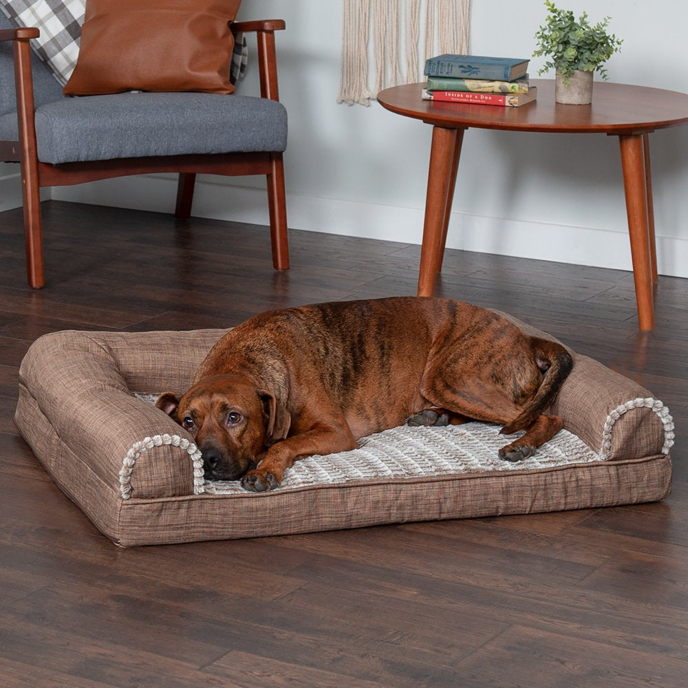 Furhaven Pet Products | Memory Foam Luxe Fur & Performance Linen Sofa-Style Couch Pet Bed for Dogs & Cats, Woodsmoke, Large Animals & Pet Supplies > Pet Supplies > Cat Supplies > Cat Beds FurHaven Pet   