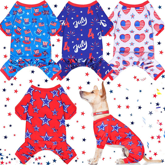 4 Pack Dog Pajamas Holiday Clothes for Dogs Labor Day Patriot Day Dog Shirt Jumpsuit Onesies American Flag Star Outfit Costume Apparel for Dog Puppy Accessories (Flag, Medium) Animals & Pet Supplies > Pet Supplies > Dog Supplies > Dog Apparel Saintrygo Medium  