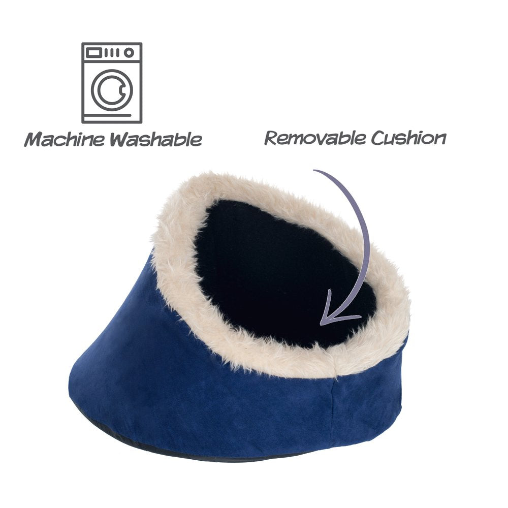 Pet Bed - Fabric Cave for Indoors - Comfortable Interior, Removable Cushion, Machine Washable Bed for Cats, Kittens, or Small Dogs by PETMAKER (Blue) Animals & Pet Supplies > Pet Supplies > Cat Supplies > Cat Beds Trademark Global, LLC.   