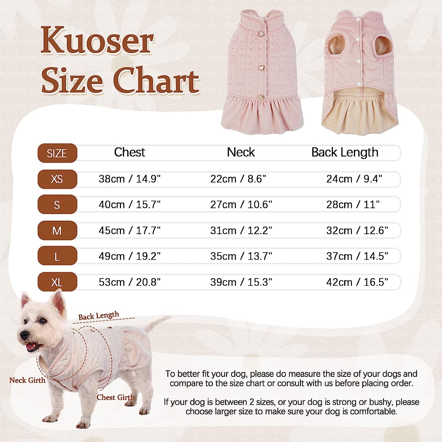 Kuoser Dog Coat Puppy Winter Clothes, Soft Fleece Lining Girl Dogs Vest Dress, Windproof Thermal Outfit Pet Cold Weather Jacket Doggie Apparel, Pink XS - XL Animals & Pet Supplies > Pet Supplies > Dog Supplies > Dog Apparel Kuoser   