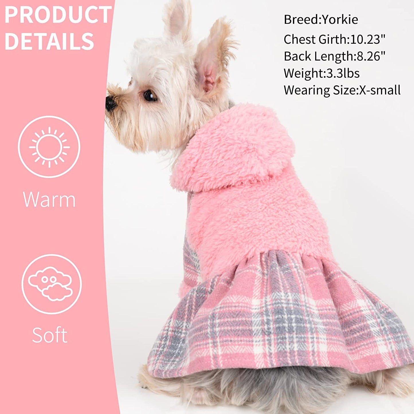 Yikeyo Small Dog Sweater Dress Winter Warm Dog Clothes for Small Dogs Girl Dog Fleece Sweater Pink Fluffy Puppy Hoodies Pet Clothing,Size Medium Animals & Pet Supplies > Pet Supplies > Dog Supplies > Dog Apparel Yikeyo   