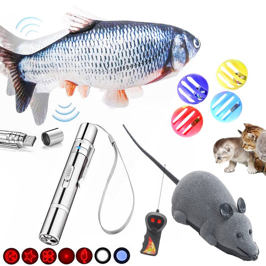 Interactive Cat Toys 7Pcs,Electric Fish Wagging Cat Toy,Rechargeable Laser Pointer for Cats,Remote Control Fun Mouse Interactive Pet Cat Toy,4 Plastic Balls W/ Bells Animals & Pet Supplies > Pet Supplies > Cat Supplies > Cat Toys interactive cat toys   