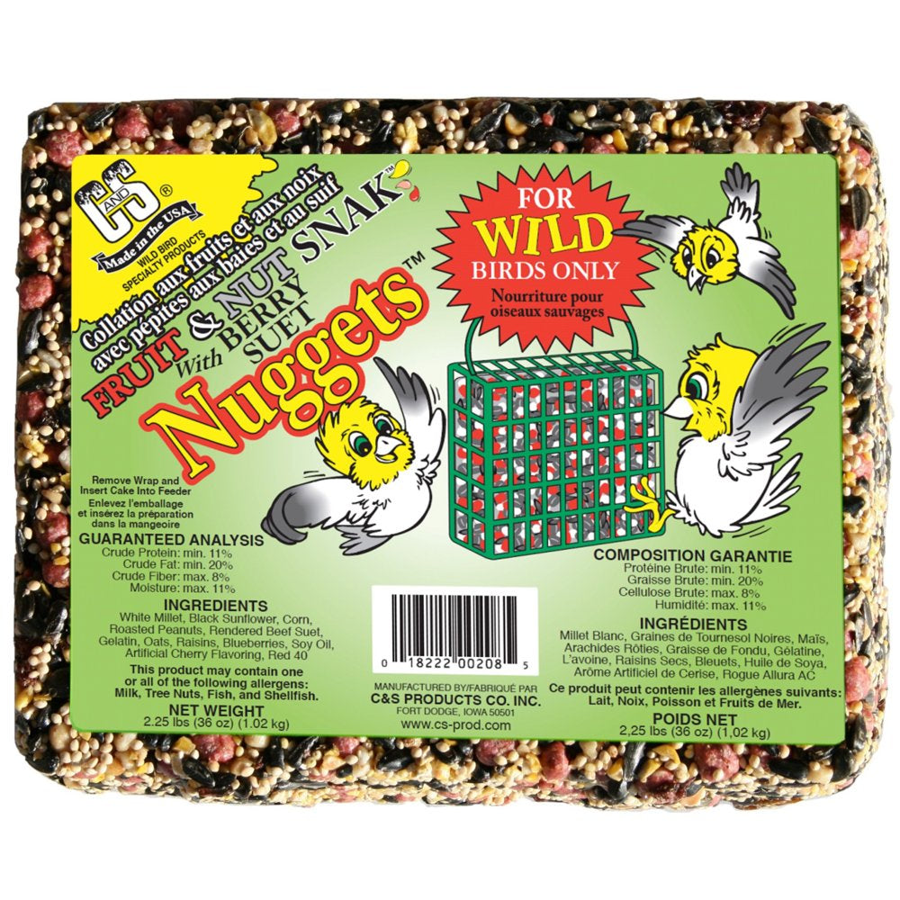 C&S Fruit & Nut Seed and Suet Snak, 36 Oz, Wild Bird Food, 6 Pack Animals & Pet Supplies > Pet Supplies > Bird Supplies > Bird Food Central Garden and Pet   