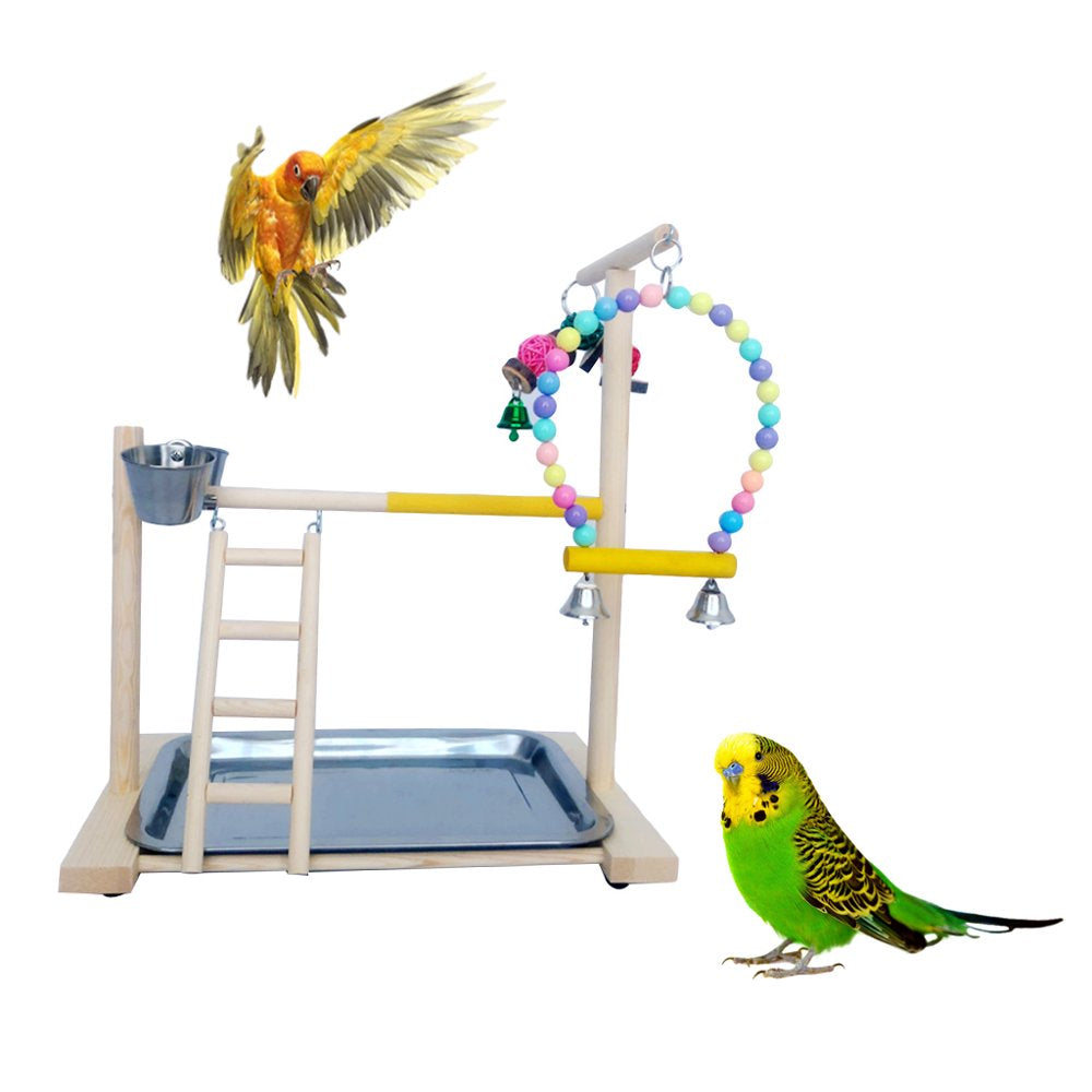 BYDOT Wooden Bird Perch Stand Parrot Platform Playground Exercise Gym Playstand Ladder Interactive Toys with Feeder Cups Animals & Pet Supplies > Pet Supplies > Bird Supplies > Bird Ladders & Perches BYDOT   