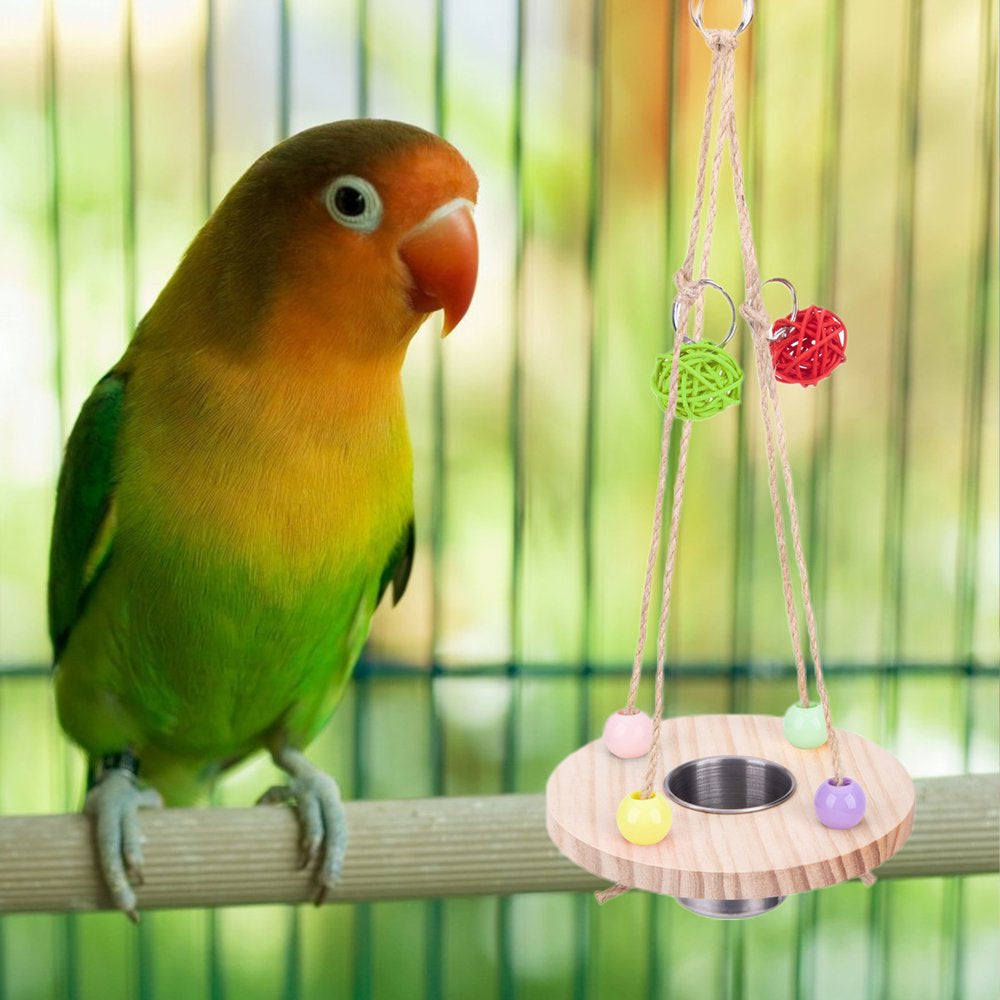 Meidiya Parrot Swing Stand with Bird Water Feeder,Hanging Natural Wooden Bird Stands with Stainless Steel Birdcage Food Bowls,Perch Toys for Pet Parakeet Cockatiel Conure Parrot Animals & Pet Supplies > Pet Supplies > Bird Supplies > Bird Cages & Stands Meidiya   