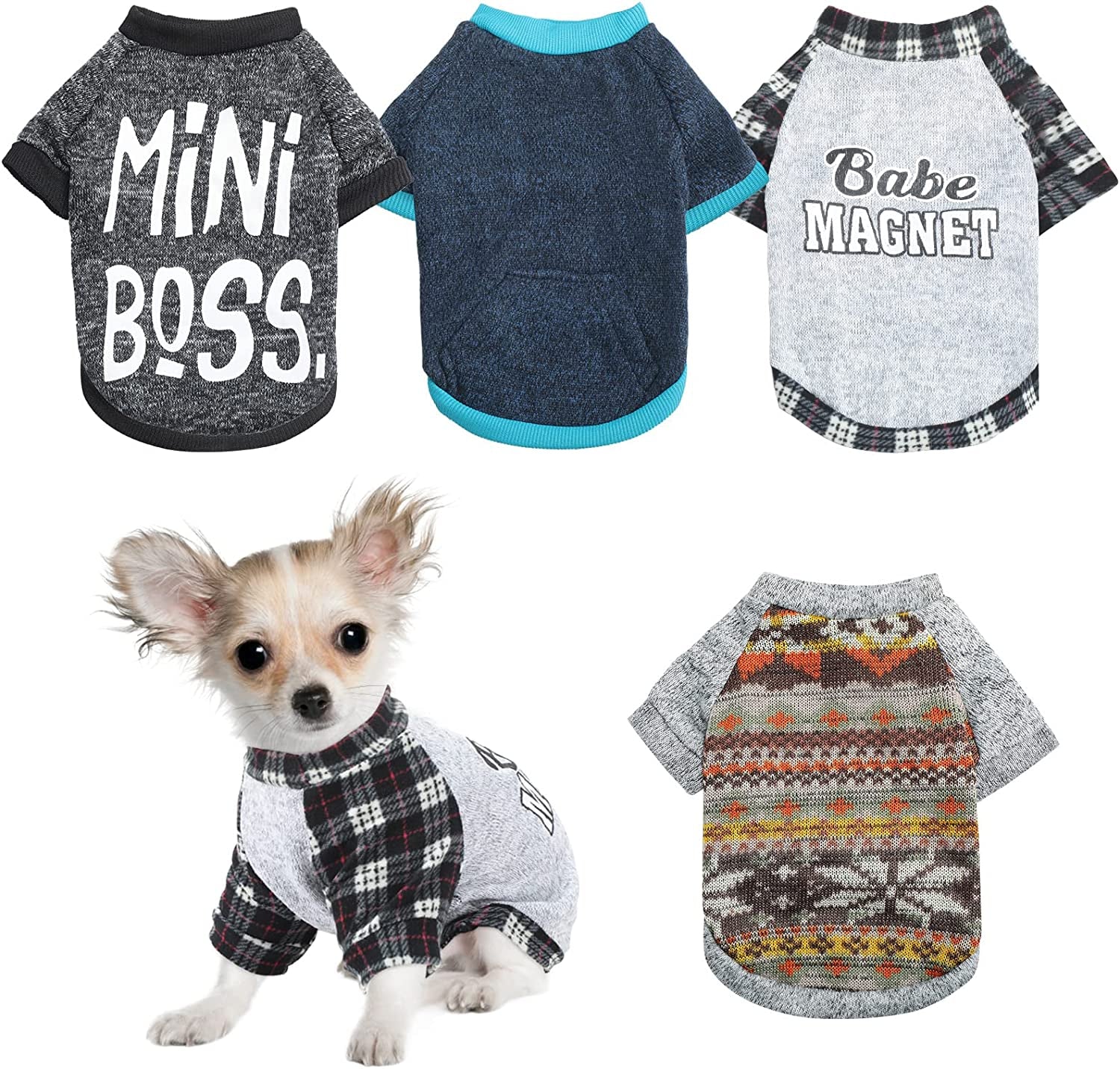 4 Pieces Winter Pet Dog Sweater Warm Soft Dog Sweater Thickening Kitten Clothes Cat Sweater Puppy Sweaters for Small Dogs, 4 Styles (Medium) Animals & Pet Supplies > Pet Supplies > Dog Supplies > Dog Apparel Silkfly Medium  