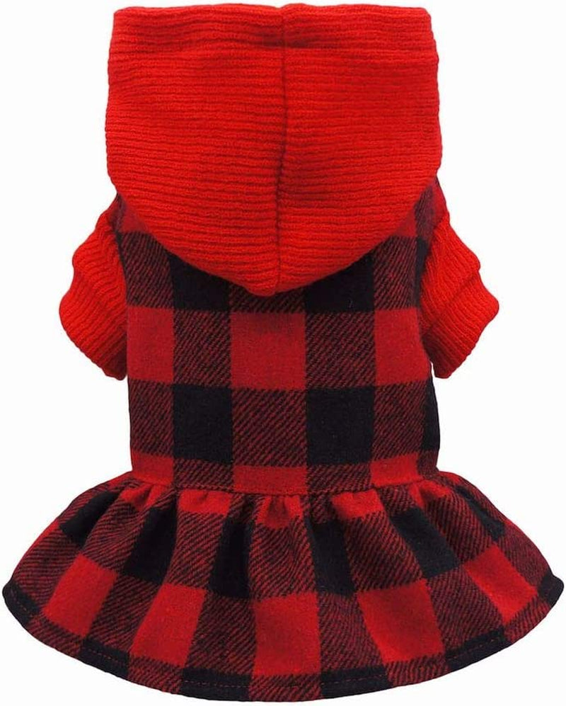 Fitwarm Knitted Plaid Dog Dress Hoodie Sweatshirts Pet Clothes Sweater Coats Cat Outfits Red Medium Animals & Pet Supplies > Pet Supplies > Dog Supplies > Dog Apparel Fitwarm Red X-Small 