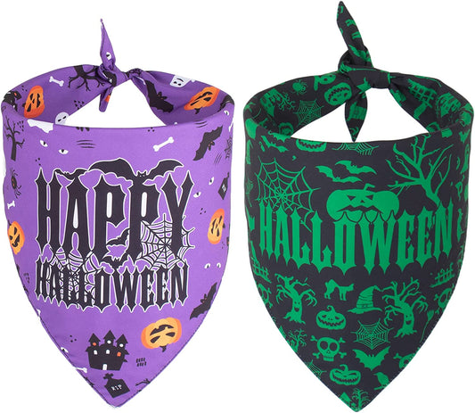 PTDECOR 2 Pack Halloween Dog Bandanas, Dog Halloween Bandanas Reversible Triangle Halloween Dog Scarf for Small Medium Large Dogs Pets (Purple) Animals & Pet Supplies > Pet Supplies > Dog Supplies > Dog Apparel PTDECOR   