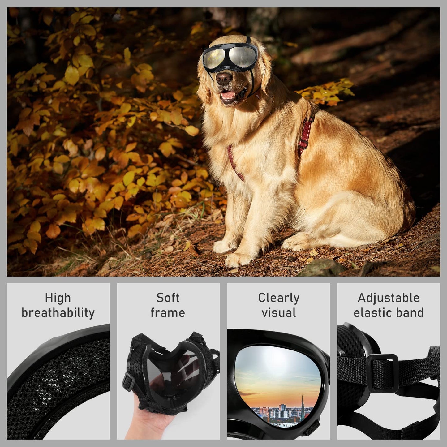 Southvo Dog Goggles Large Breed, Dog Sunglasses Soft Frame with Adjustable Straps, Dog Eye Wear Protection for Medium-Large Size Dog, Dog Glasses UV Protection Pet Goggles Animals & Pet Supplies > Pet Supplies > Dog Supplies > Dog Apparel SOUTHVO   