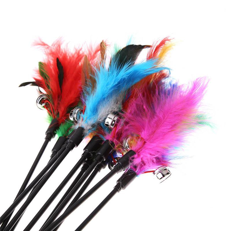 Ecosprial 4Pcs Cat Toys Artificial Feather Teaser Wand Toy with Bell Pet Funny Exerciser Interactive Play Feather Toys Animals & Pet Supplies > Pet Supplies > Cat Supplies > Cat Toys ECOSPRIAL   