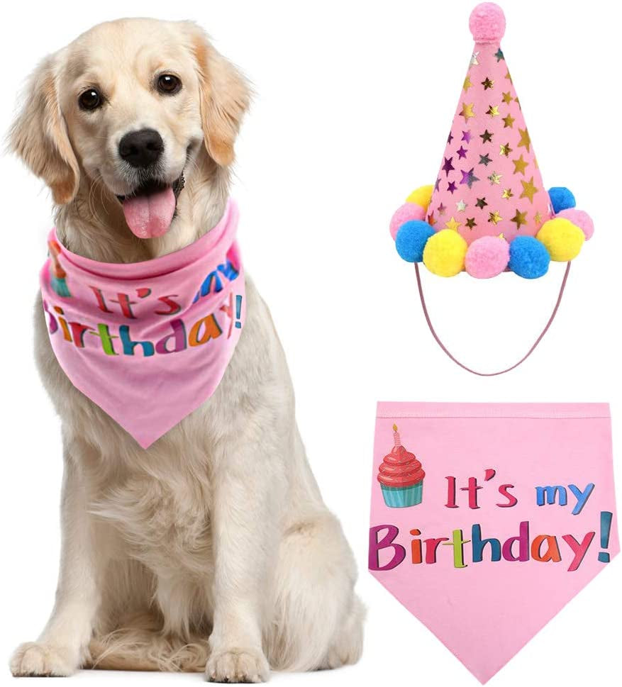 PUPTECK Dog Birthday Bandana Scarfs with Cute Doggie Birthday Party Hat Animals & Pet Supplies > Pet Supplies > Dog Supplies > Dog Apparel PUPTECK   