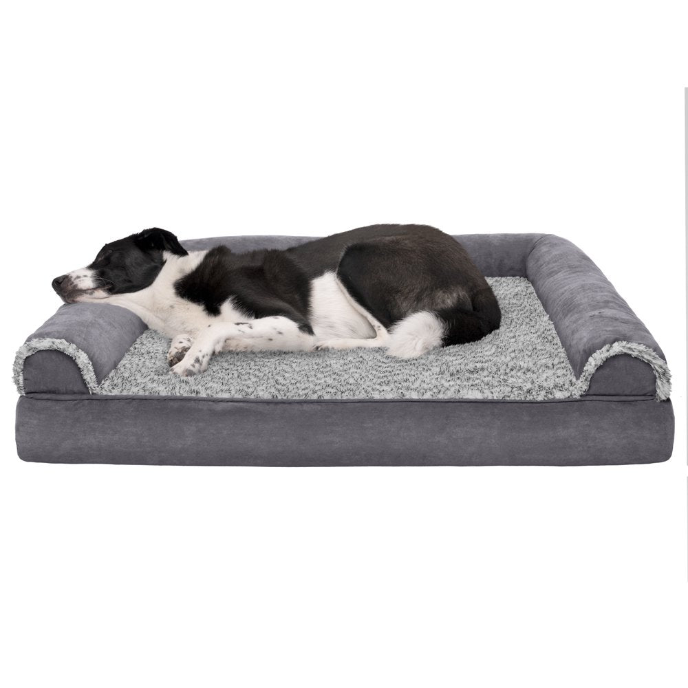 Furhaven Pet Products | Full Support Orthopedic Two-Tone Faux Fur & Suede Sofa Pet Bed for Dogs & Cats, Stone Gray, Jumbo Animals & Pet Supplies > Pet Supplies > Cat Supplies > Cat Beds FurHaven Pet   