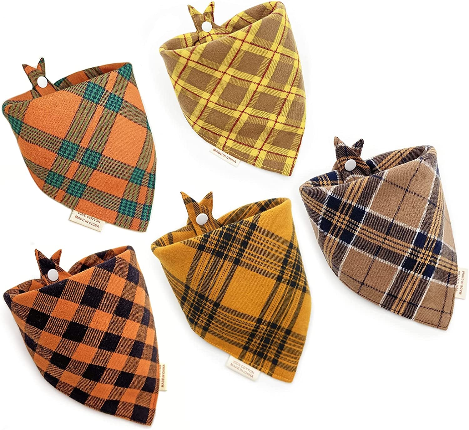 5PCS Dog Bandanas with Button - Thick Triangle Bibs Dual Layer Soft Cotton Scarves for Small Medium Boy Girl Puppy Cat Pet Baby Square Plaid Printing Washable Kerchief Halloween Costumes Outfits Animals & Pet Supplies > Pet Supplies > Dog Supplies > Dog Apparel yetshow orange Small 