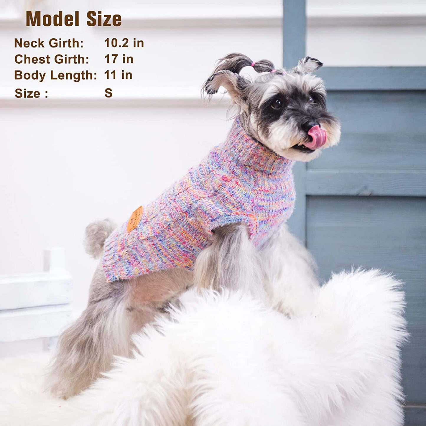 BEAUTYZOO Small Dog Sweater -Turtleneck Pullover Classic Cable Knit Fuzzy Winter Coat Dog Cold Weather Clothes for Small Medium Dogs Puppy Girl Boys(Rainbow Pink, S) Animals & Pet Supplies > Pet Supplies > Dog Supplies > Dog Apparel BEAUTYZOO   