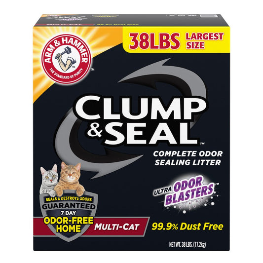 Arm & Hammer Clump & Seal Multi-Cat Complete Odor Sealing Clumping Cat Litter, 38Lb Animals & Pet Supplies > Pet Supplies > Cat Supplies > Cat Litter Church & Dwight Co., Inc. 38 lbs  