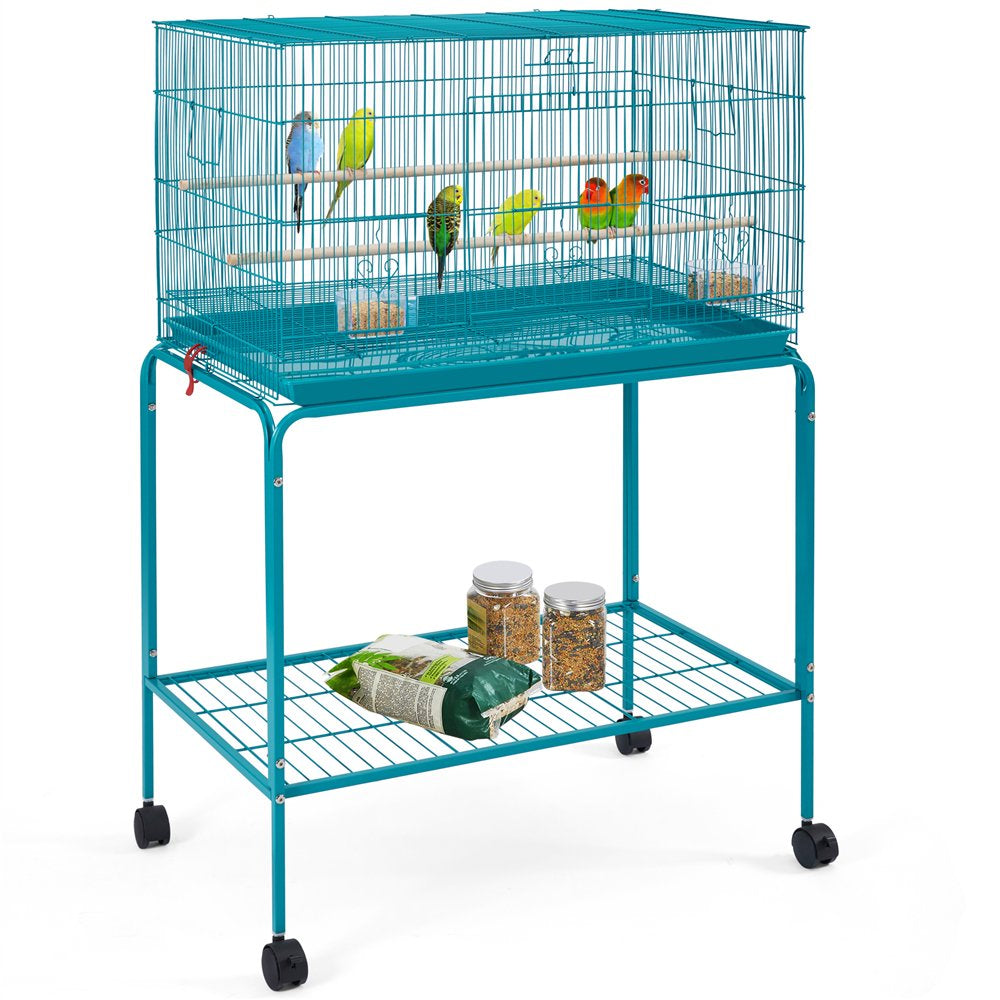 Easyfashion 47"H Rolling Stand Flight Bird Cage with Slide-Out Tray for Small Birds, White Animals & Pet Supplies > Pet Supplies > Bird Supplies > Bird Cages & Stands Easyfashion Teal Blue  