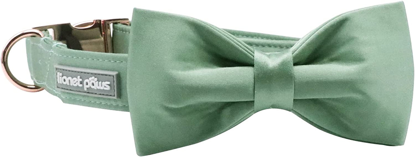 Lionet Paws Bowtie Dog Collar - Comfortable Silk Green Dog Collar with Detachable Bow Tie for Large Dogs, Neck 16-24 Inches Animals & Pet Supplies > Pet Supplies > Dog Supplies > Dog Apparel lionet paws   