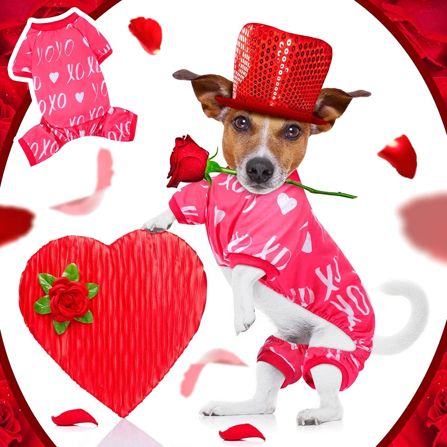 6 Pack Valentines Dog Pajamas Heart Pattern Dog Clothes Dog Costumes for Small Medium Large Puppy Dog Cat Valentines Party Cosplay (Small)