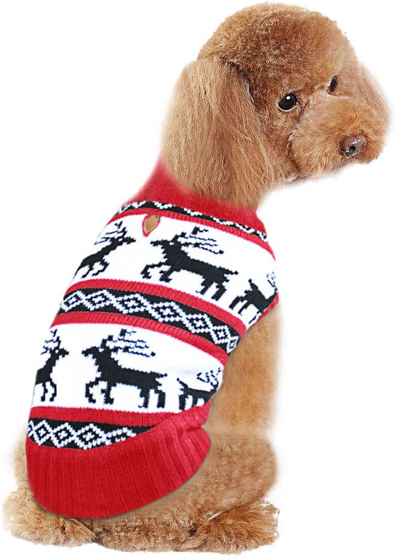 Holiday Christmas Reindeer Vintage Classic Dog Sweater (10", 12", 14", 16", 20") Festive Dress (12 - Inch, Reindeers Red) Animals & Pet Supplies > Pet Supplies > Dog Supplies > Dog Apparel V28® Reindeers Red 10 - Inch 