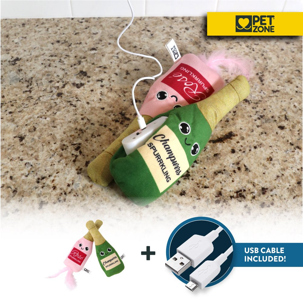 Pet Zone Fuzzy Flopper Kicker Sparkling Wine Bottles Electronic Cat Toys, 2 Pack Animals & Pet Supplies > Pet Supplies > Cat Supplies > Cat Toys Ourpets   