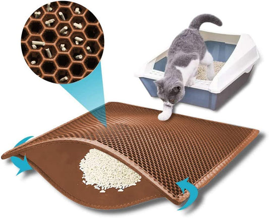 Litter Box Mat, Cat Mat, Honeycomb Double Layer Design, Waterproof Urine Resistant Material, Easy Clean Scatter Control (Bronze)