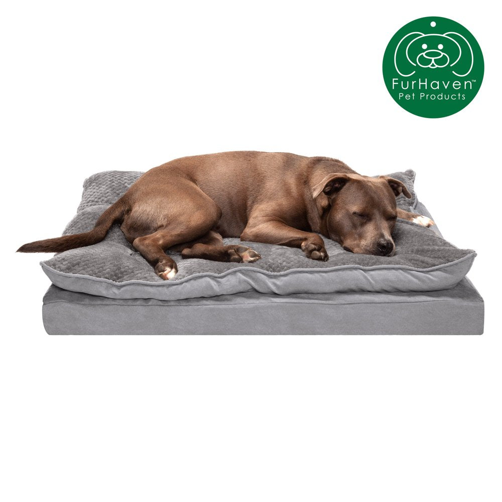 Furhaven Pet Products Orthopedic Mink Fur & Suede Pillow-Top Pet Bed for Dogs & Cats, Stonewash Blue, Large Animals & Pet Supplies > Pet Supplies > Cat Supplies > Cat Beds FurHaven Pet L Titanium Gray 