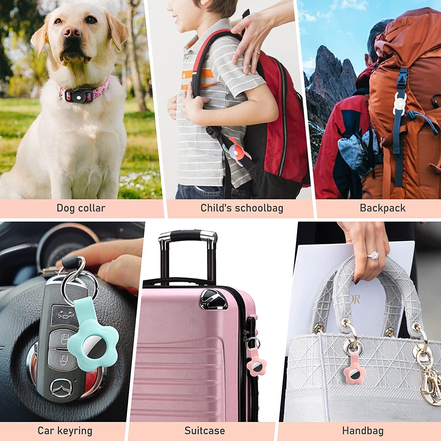Silicone Airtag Holder with Airtags Case Keychain 6 Pack, Air Tag Holder Airtag Key Ring Cases Protective Cover Airtag Pet Loop Holder for Luggage Dogs Cats Collar Backpack, Airtag Accessories Holder Electronics > GPS Accessories > GPS Cases BOTOCO   