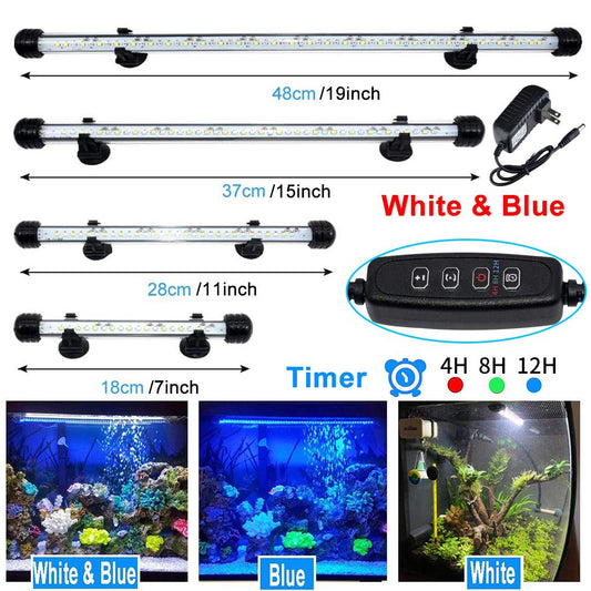 Rosnek 18Cm 18Leds/28Cm 30Leds/37Cm 42Leds/48Cm 57Leds White & Blue LED Aquarium Fish Tank Light RGB IP68 Waterproof LED Light Bar Stick Submersible Lighting Underwater Lampe