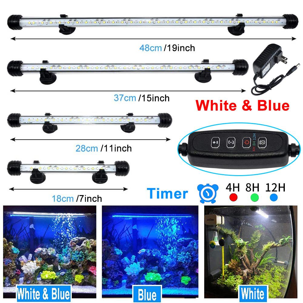 Rosnek 18Cm 18Leds/28Cm 30Leds/37Cm 42Leds/48Cm 57Leds White & Blue LED Aquarium Fish Tank Light RGB IP68 Waterproof LED Light Bar Stick Submersible Lighting Underwater Lampe Animals & Pet Supplies > Pet Supplies > Fish Supplies > Aquarium Lighting Rosnek 48 cm  